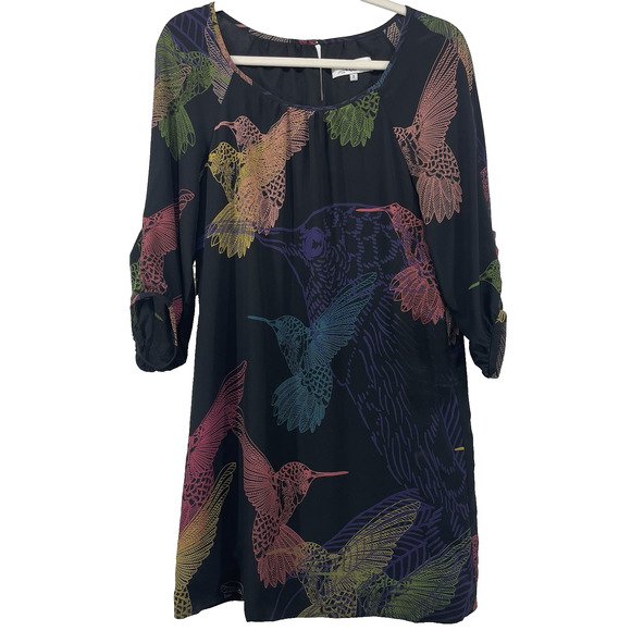 Tibi Dresses & Skirts - Tibi Size 2 Mini Dress 100% SILK Humminbird Colorful Print Chic Round Neck Black